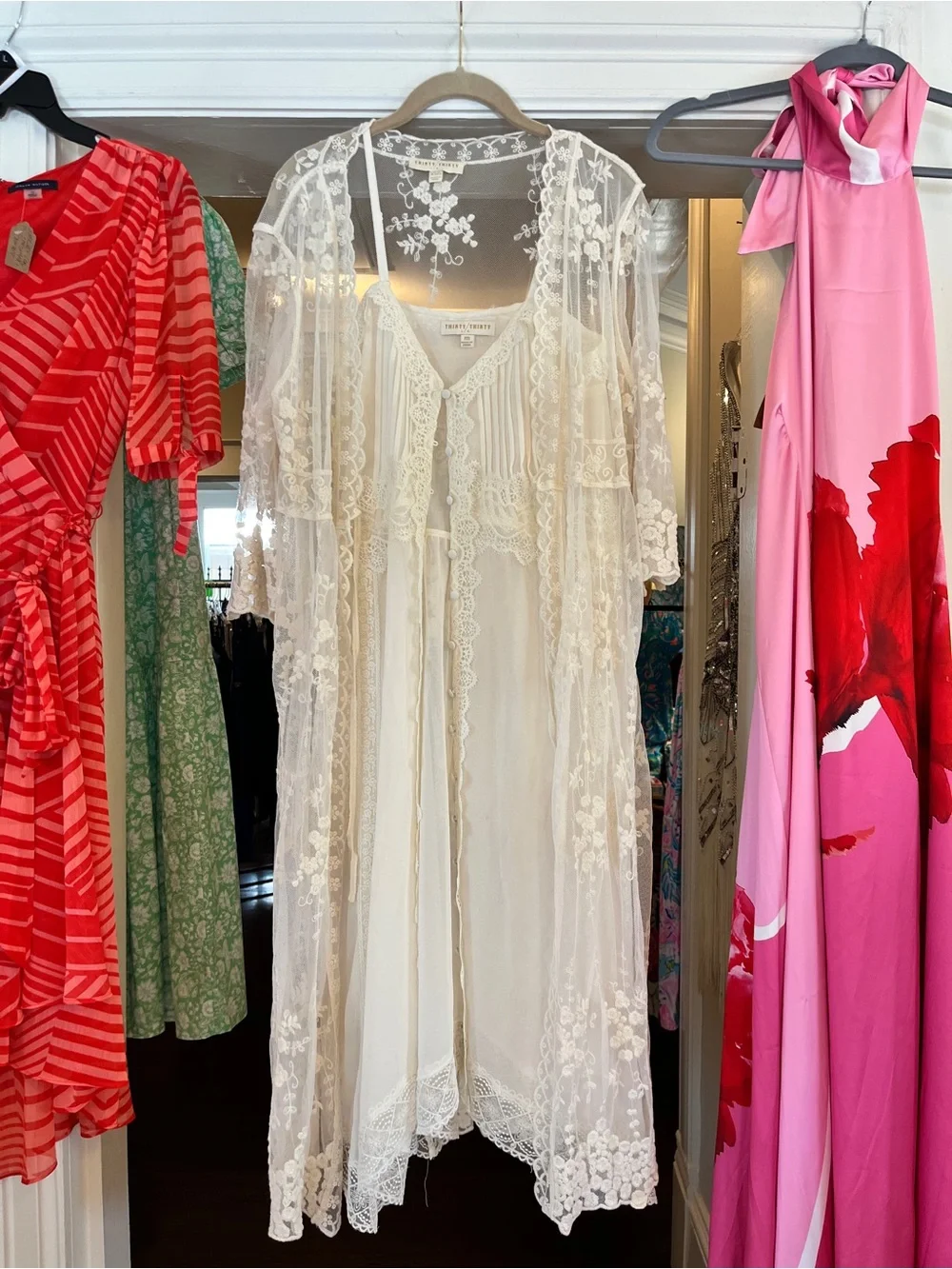 Thirty Thirty Boho Cream Lace Slip Dress with Kimono Size XS/SM